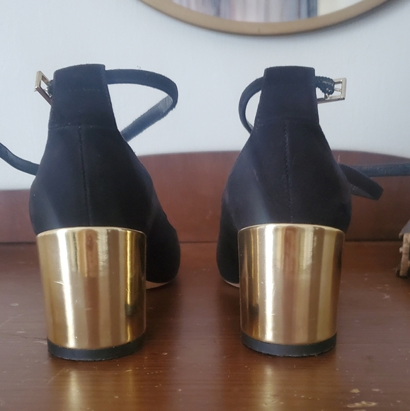 Kate Spade Black Suede T Strap Block Heels with Pearl Details - Picture 7 of 9